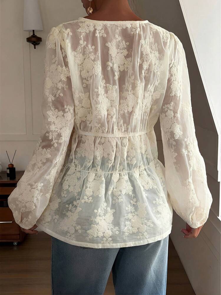 Casual Vacation Style Lace White Blouse For Women, Spring & Summer