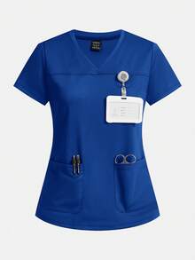 TaskEZ Solid Color Short Sleeve Scrub Scrub Top - Multicolor - View 7