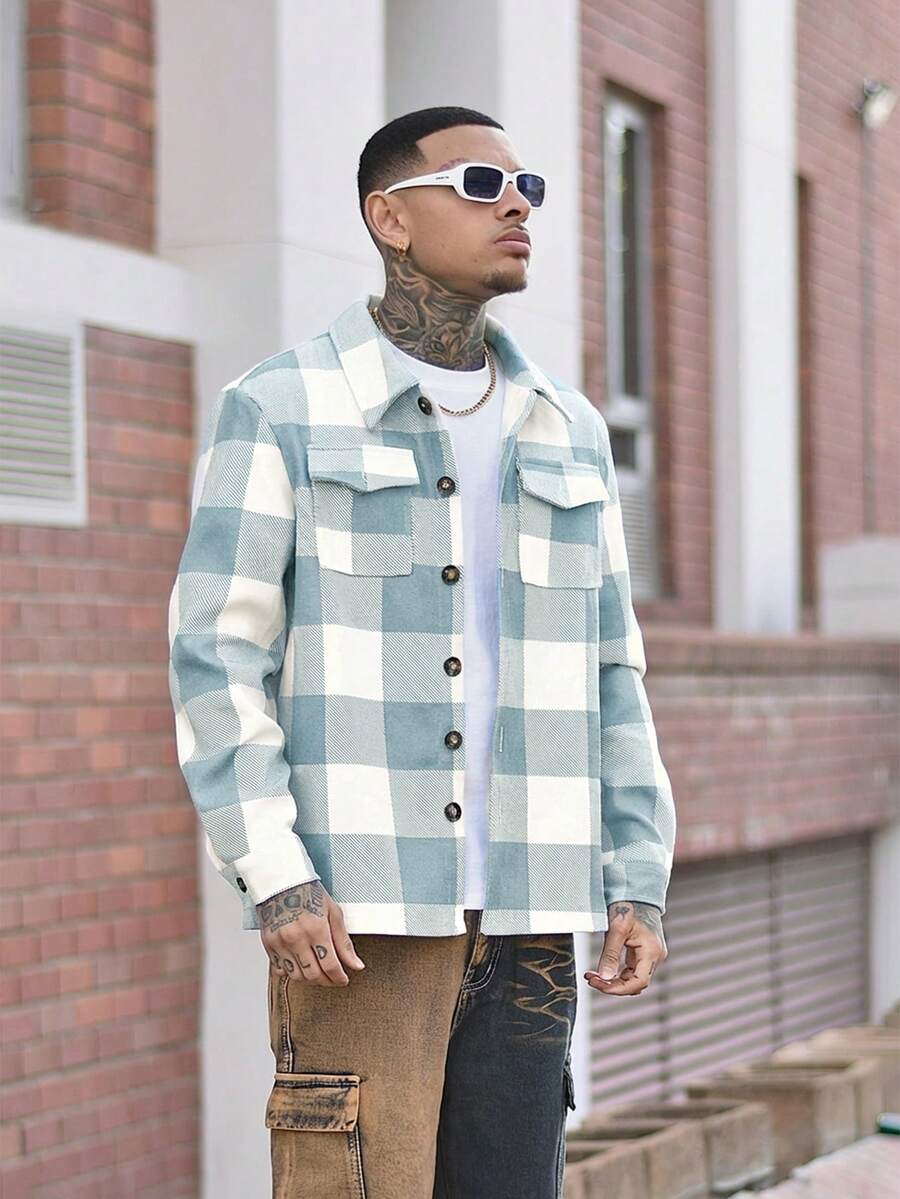 Devon Thys 男士格子休闲夹克，时尚百搭简约风格，适合秋季 - 彩色 - 查看 1