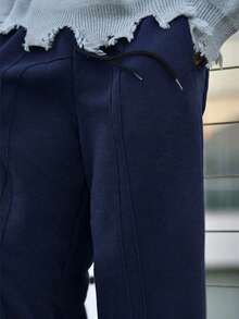 Devon Thys Celana Olahraga Pria Kasual Warna Polos dengan Tali Serut di Pinggang, Cocok untuk Semua Musim - Navy Blue - View 3