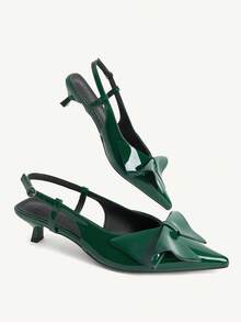 CUCCOO CHICEST Giày nữ mùa xuân hè mới, mũi nhọn, da bóng màu xanh lá cây, trang trí origami, quai sau khoét rỗng, kiểu dáng thanh lịch, thích hợp cho tiệc trà chiều và hẹn hò. - màu xanh lá - Xem 4