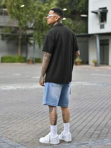 Devon Thys 复古男士罗纹针织短袖Polo衫，纯黑色纹理衬衫，适合夏季度假、休闲和办公穿着。是送给爸爸或丈夫的绝佳圣诞节和新年礼物。 - 黑色 - 查看 4