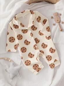 Light Apricot Cookie Print Baby Snap-Up Romper, Skin-Friendly & Comfortable Infant Spring/Autumn Pajamas - Multicolor - View 3