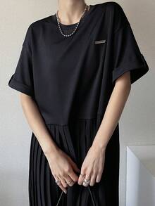 FRIFUL 女士时尚休闲通勤褶皱短袖连衣裙 - 灰色 - 查看 6