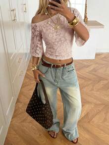 SHEIN EZwear Áo dệt kim jacquard màu hồng tối giản, kiểu dáng mùa hè, chất liệu màu dopamine, hở vai, thích hợp cho mùa hè, đi làm hàng ngày, hẹn hò, dự tiệc, Giáng sinh, Năm mới, Lễ Tạ ơn, Tiệc tùng, Đám cưới, Bãi biển, Lễ tốt nghiệp, Thời trang, Thanh lịch, Thường ngày, Đi chơi, Hẹn hò, Đặt chỗ, Đi làm, Lấp lánh, Ngày Valentine, Sang trọng, Kỳ nghỉ, Thường ngày, Y2K, Đi chơi, Lễ tốt nghiệp và các dịp khác. - Màu Hồng baby - Xem 5