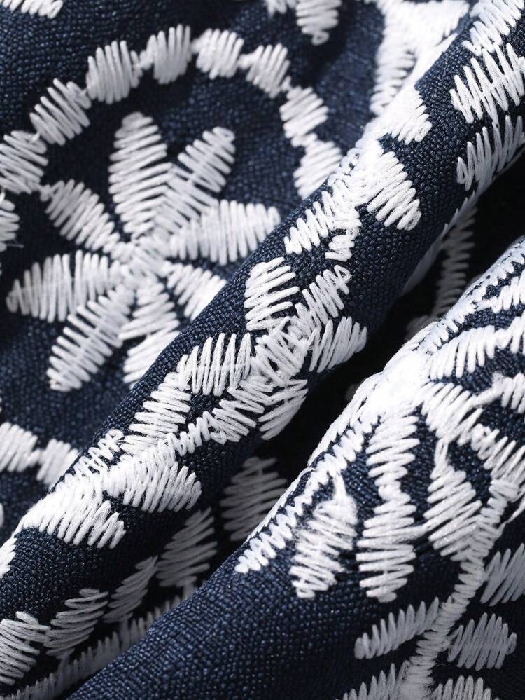 Spring & Summer White Hollow-Out Jacquard Tie-Up Bohemian Style Backless Dress, Casual Vacation Beach Commute Loose Flowy Midi Dress For Women