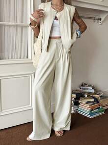 Women's Sleeveless Loose Fit Top And Casual Pants 2 Pieces Set - Khaki - View 4