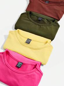 SHEIN BASICS 女款素色圓領短袖休閒連身衣 夏季女裝套裝 - 黃色 - 查看 8