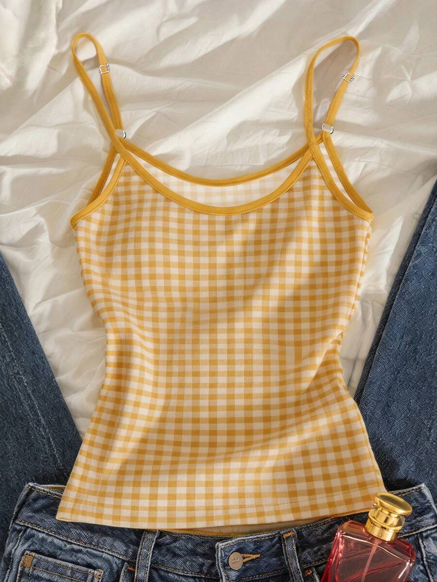 INAWLY Plaid Digital Print Fashionable Minimalist Women's Camisole, Gift For Friends - Multicolor - View 1