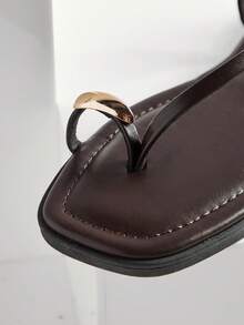 SHUZIA Women's Comfortable Gold Metal Toe Ring Ankle Strap Flat Sandals - Chocolate Brown - View 5