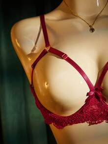 SpicyHot Bộ đồ lót ren khoét rỗng có gọng dành cho nữ, gồm áo ngực và quần lọt khe, gợi cảm và quyến rũ. - Màu Đỏ Sâu - Xem 9