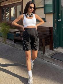 SHEIN Maternity Summer Pregnant Adjustable Waist Casual Cargo Shorts For Pregnant Women - Black - View 3