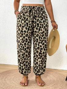 SHEIN Frenchy Quần ống rộng dáng suông họa tiết da báo cổ điển dành cho nữ, cỡ lớn, thích hợp cho mùa xuân/hè, kỳ nghỉ, lễ hội âm nhạc. - Nhiều màu - Xem 6