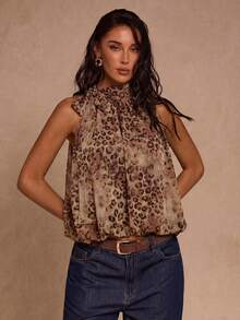 SHEIN Glamour 女士性感豹纹露背无袖上衣，夏季 - 棕色 - 查看 7