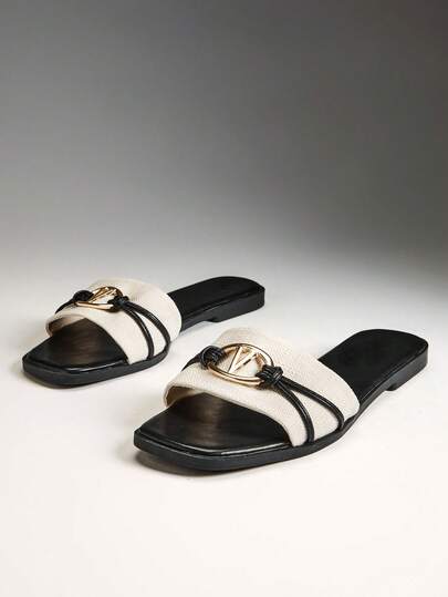 Solezae 新款女士黑色方头套脚凉鞋，性感可爱，适合春夏时尚派对度假穿着