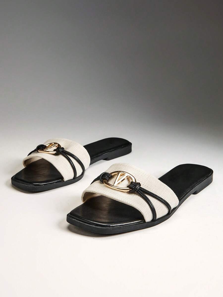 Solezae 新款女士黑色方头套脚凉鞋，性感可爱，适合春夏时尚派对度假穿着 - 黑色 - 查看 1