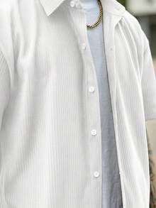 Devon Thys 复古男士罗纹针织衬衫，短袖Polo领，纯白色纹理衬衫，适合夏季度假、休闲和办公穿着。是送给爸爸或丈夫的绝佳圣诞节和新年礼物。 - 白色 - 查看 3
