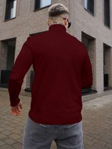 Artur Kramer 男士休闲纯色高领毛衣，秋冬季长袖上衣 - 酒紅色 - 查看 2