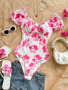 SHEIN WYWH Vacation Casual Floral All-Over Print Bodysuit - Multicolor - View 4