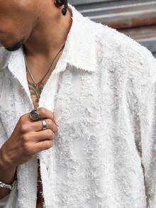 AXEPEAK Camisa casual de manga corta con caída de hombros y botones delanteros, de moda para el verano - Blanco - Ver 4