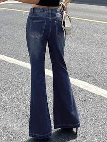 DAZY Jeans acampanados de algodón azul lavado para mujer, estilo casual para primavera y verano Y2K - Azul - Ver 2