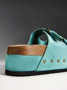 Solezae Chanclas con plataforma y doble hebilla, zapatos de verano, zapatos para la primavera, zapatos para vacaciones de primavera, Semana Santa, zapatos casuales, zapatos de playa, regalo del Día de la Madre - verde menta - Ver 3