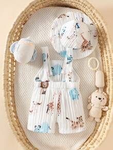 SHEIN 婴儿舒适可爱卡通印花背带裤 - 彩色 - 查看 3