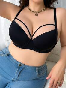 Wedaily 2 pezzi/set Reggiseno comodo con coppa sottile e arricciatura per donne taglia forte, canotta casual minimalista per uso quotidiano - Multicolore - Visualizzare 3