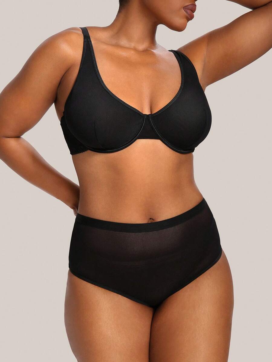 Barelissa Set Bra Jala Ukuran Plus 2 Potong dengan Kawat Penyangga - Hitam - View 1