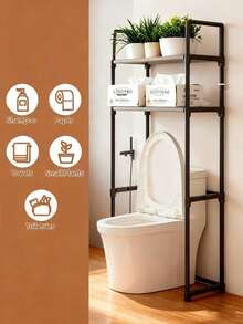 1PC 2 3 Tier Floor Toilet Storage Rack Multi Layer Sturdy Rustproof Metal Frame Multifunctional Bathroom Organizer With Towel Bar Space Saving Adjustable Shelves Black White For Bathroom Laundry Room Daily Necessities Holder - Multicolor - View 5