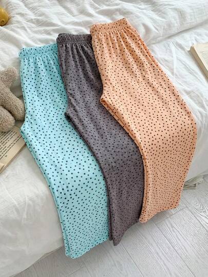 SHEIN Women Cotton 3pcs Multicolour Heart Pattern Long Pants Homewear Comfort Casual Sleep Bottom Sets