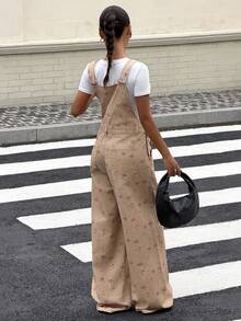 Livesso Bộ jumpsuit denim ôm sát họa tiết hoa nhí dành cho nữ - Màu Khaki - Xem 2