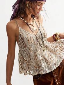 SHEIN BohoFeels Spaghetti Strap Sleeveless Fashionable Summer Casual Sequin Camisole For Women - Multicolor - View 6