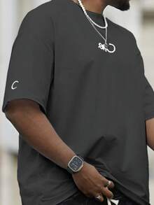 Heavens Edit Men Letter Graphic Drop Shoulder Tee - Dark Grey - View 3