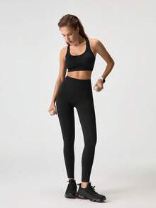 Loungeista Women's Minimalist Solid Color Crisscross Back Sports Brafor Summerfor Summer - Black - View 8