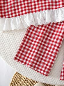 Emery Rose Kids Emery Rose Kids 女童圆领无袖荷叶边格子休闲背心套装，夏季 - 紅色 - 查看 11