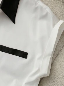 Qadelle Women's Elegant Color Block Short Sleeve Blouse, Summer - Black - View 5