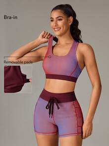 Women's Casual Versatile Striped Removable Padded Sports Bra For Running & Fitness - Multicolor - View 2