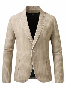 Manfinity Mode Men's Fashion Casual Striped Lapel NeckSingle-Breasted Suit - Khaki - View 6