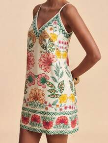 SHEIN TRVLCHIC Spring/Summer Vacation Chiffon Printed Spaghetti Strap Mini Dress For Women - Multicolor - View 7