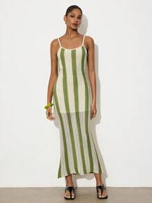Maija 女士休闲条纹吊带针织连衣裙，夏季 - 彩色 - 查看 3
