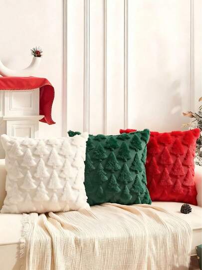 1/3 piezas Funda de cojín de Navidad, verde, blanco, rojo, funda de cojín reutilizable de poliéster para decoración de sala de estar y dormitorio, cierre con cremallera (núcleo del cojín no incluido), Fundas de cojín navideñas.