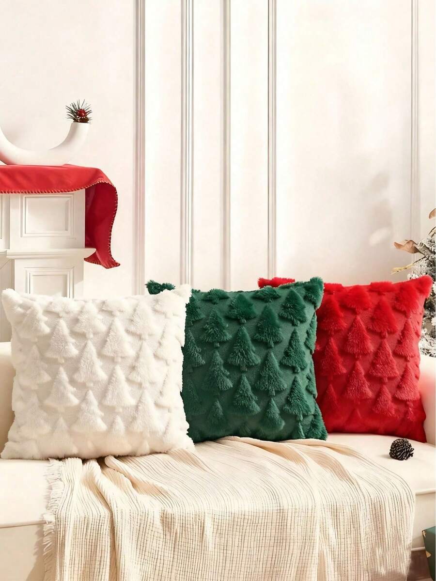 1/3pcs Christmas Throw Pillow Cover, Green, White, Red, Reusable Polyester Cushion Case For Living Room & Bedroom Decor, Zipper Closure (Pillow Core Not Included), Christmas Pillow Covers. - Multicolor - View 1
