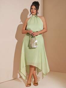 SHEIN BAE Elegantes ärmelloses Maxikleid mit Taillengürtel und Halterung - Grün - Übersicht 2
