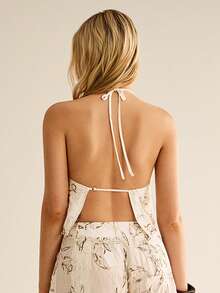 CielaLinda Women Linen Embroidered Cami Halter Top Sleeveless Top - Apricot - View 2
