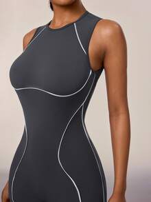 Normani Mono ajustado sin mangas con ribete de contraste para mujer - Gris - Ver 8
