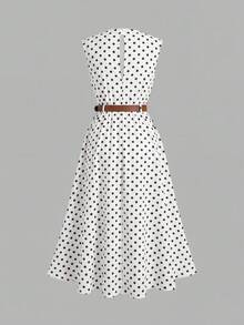 Firerie Kids Tween Girl Polka Dot Print Mandarin Collar Cap Sleeve Dress - White - View 2