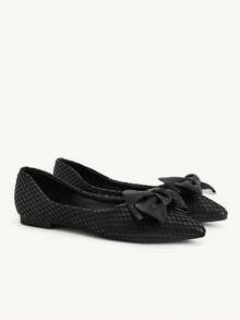 CUCCOO CHICEST Pointed Flat Bottom Comfortable And Fashionable Versatile Fairy Bow Ballet Soft Sole Black Low Vamp Flat Shoes - Black - View 9