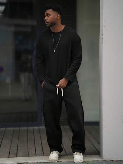 Heavens Edit 男士轻薄涤纶纯色休闲打底衫，百搭春秋季长袖T恤