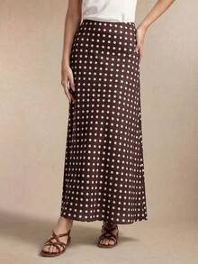 BizChic Brown Polka Dot Concealed Zipper Bodycon Skirt, Flattering Fit, Suitable For Spring/Summer Occasions Like Holidays, Mother's Day, Parties, Weddings, Graduations, Concerts, Work, And Social Events - Multicolor - View 3